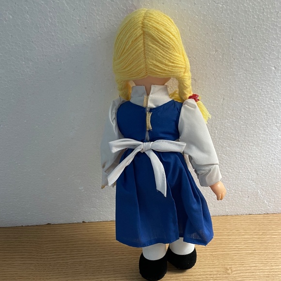 Swiss Miss Cloth Doll Blue Sleepy Eyes Blond Yarn Hair Braids Vinyl Face Cocoa - Picture 2 of 9